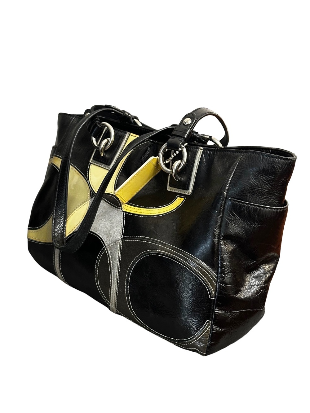 Coach Black Patent Leather Inlaid C Patchwork Tote Bag F17127
